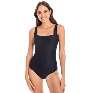 TOGS Textured Black Square Neck One Piece